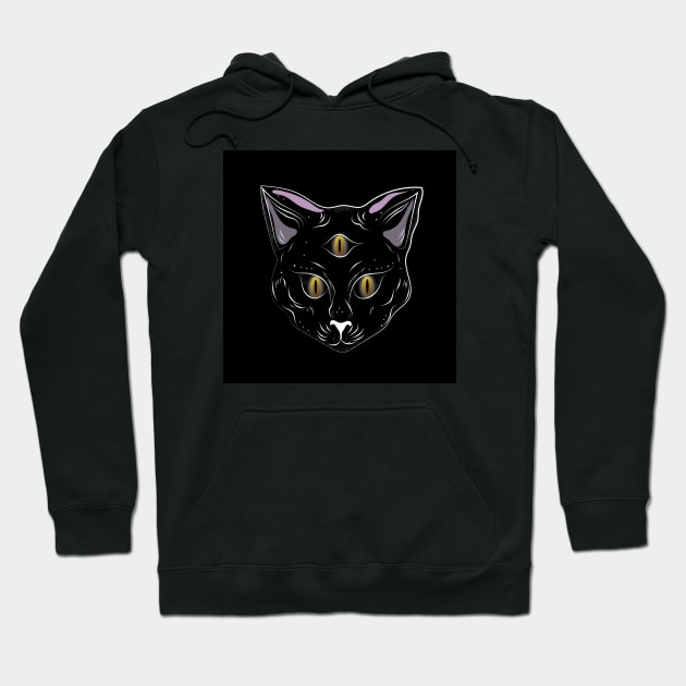 Three Eyed Spiritual Black Cat Hoodie by Art by Ergate